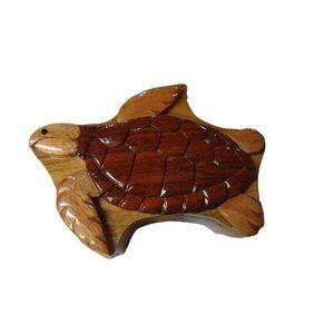 Sea Turtle Wooden Puzzle Box Intarsia Wood Jewelry Trinket Box Collectible